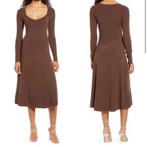 NWT Rachel Parcell Sweetheart Knit Long Sleeve Brown Dress